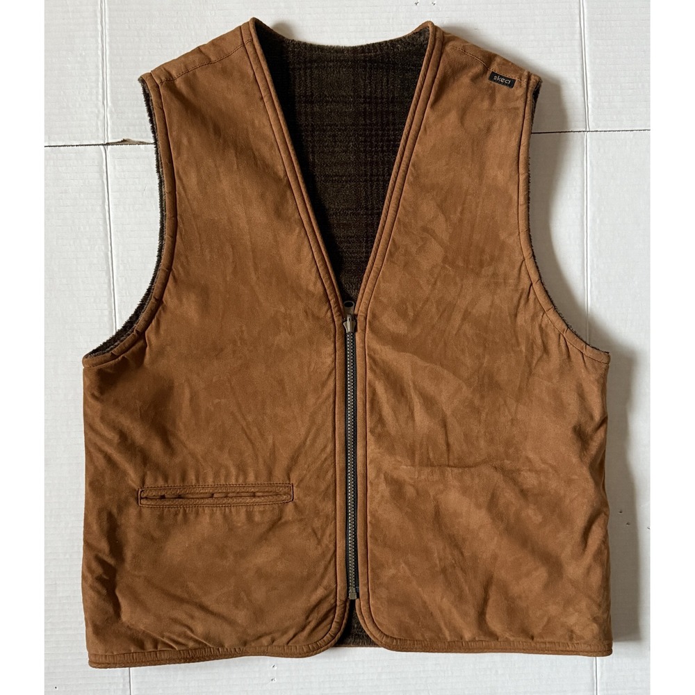 SKEA - Men's Reversible‎ Brown and Plaid Made in USA Vest - Size Small